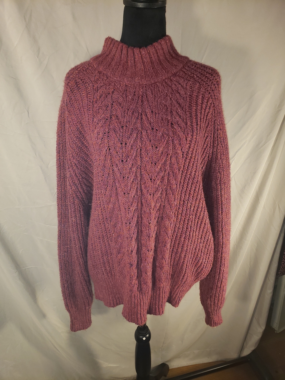 Time and Tru Rose Cable Mock Neck Sweater - L